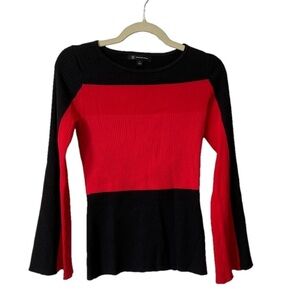 ⭐️ INC red and black ribbed kind-sleeve sweater top- size small